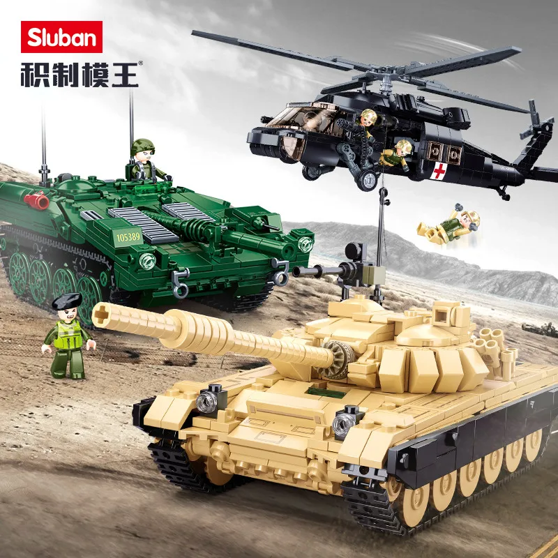 

Military STRV103 Main Battle Tank T-72B3 MBT Bricks Army Helicopter Vehicle Weapon DIY Creative Building Blocks Constructor Toys