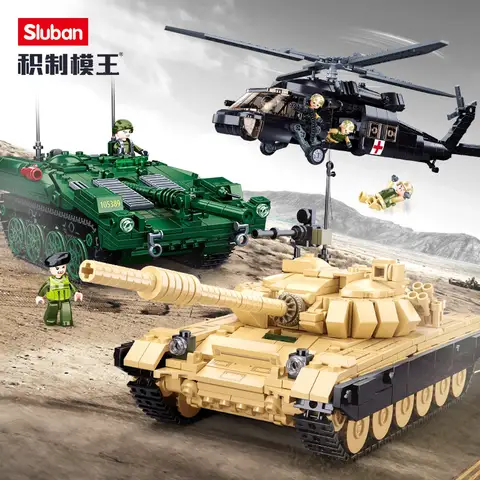 Sluban Military STRV103 Main Battle Tank T-72B3 MBT Bricks Army Helicopter Vehicle arma fai da te Creative Building Blocks giocattoli per ragazzi