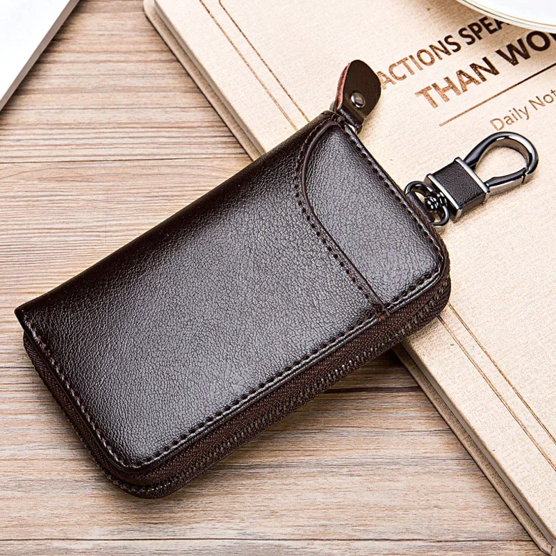 Car Key Case for Men Women Leather Wallets Key Holder Housekeeper Covers Zipper Bag Keychain Cover for Keys Organizer Card Bag