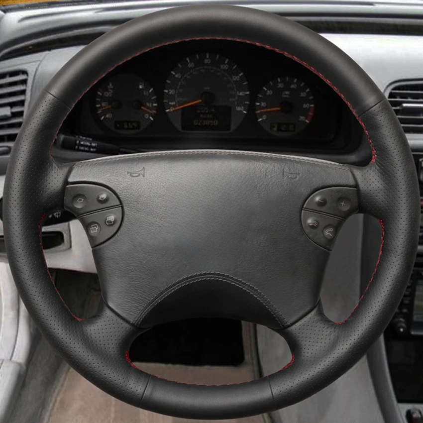 Hand-stitched Black Artificial Leather Car Steering Wheel Cover for Mercedes-Benz W210 E-Class E320 2000 2001 2002