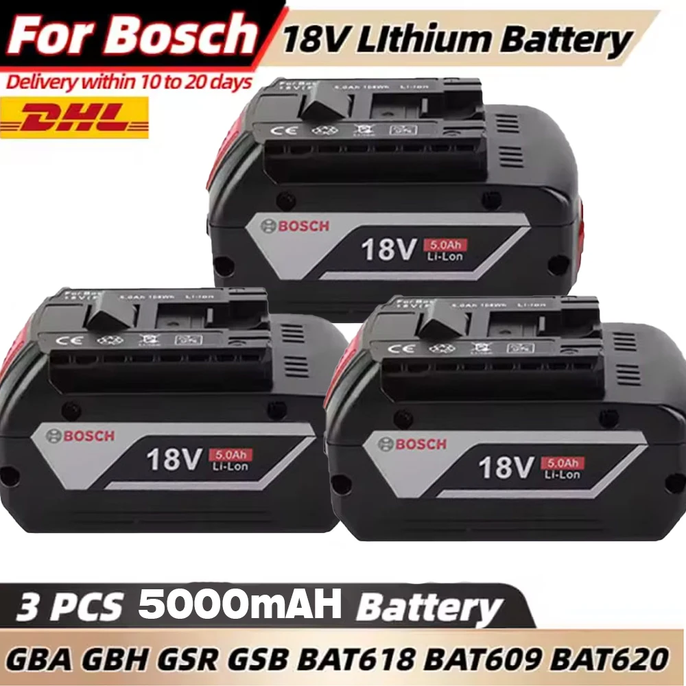 

High-Capacity 18V 5000mAh Battery for Bosch Power Tools | BAT609 Replacement with LED Indicator & Portable Design