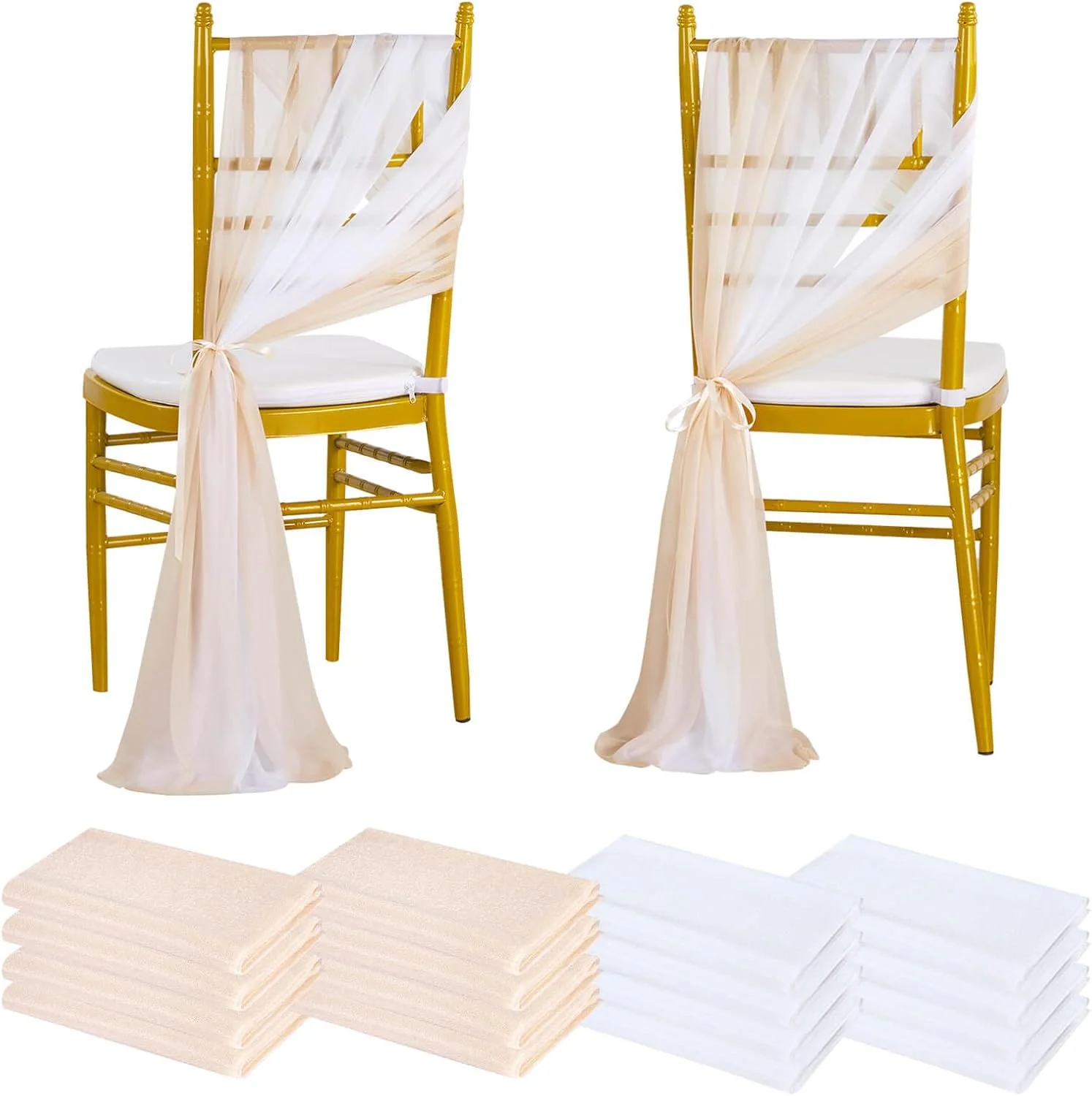 20PCS Chiffon Chair Sashes Wedding Chair Draping Decor 17x250cm For Wedding Aisle Decorations Party Banquet Event Baby Shower