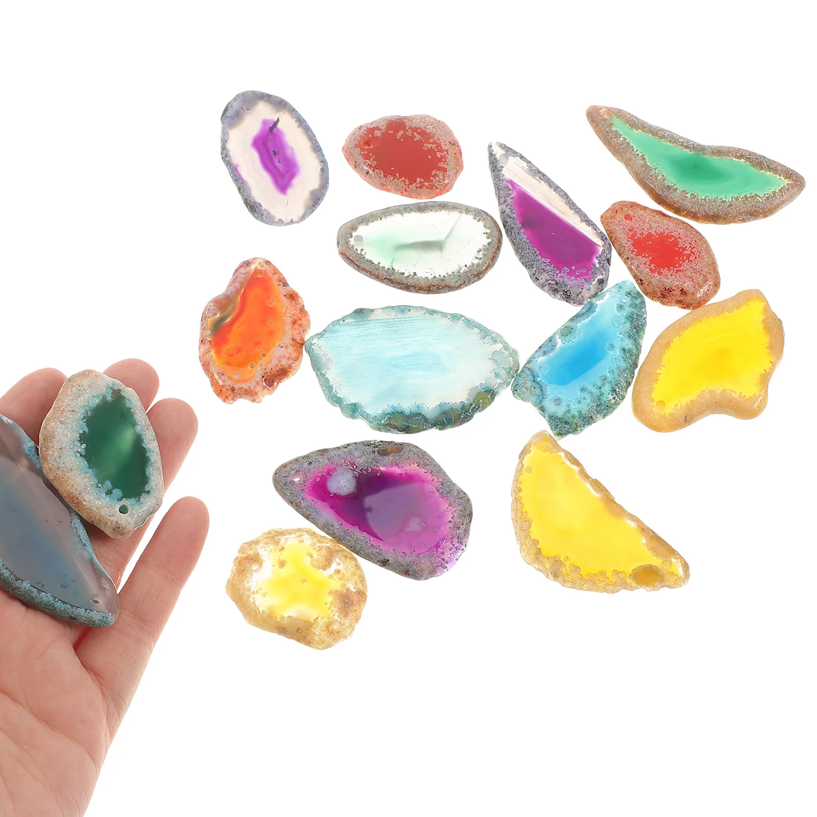15pcs Colorful Agate Slices Natural Stone For Diy Pendant Wind Bell Decor Craft Jewelry Making Kit Wedding Centerpiece