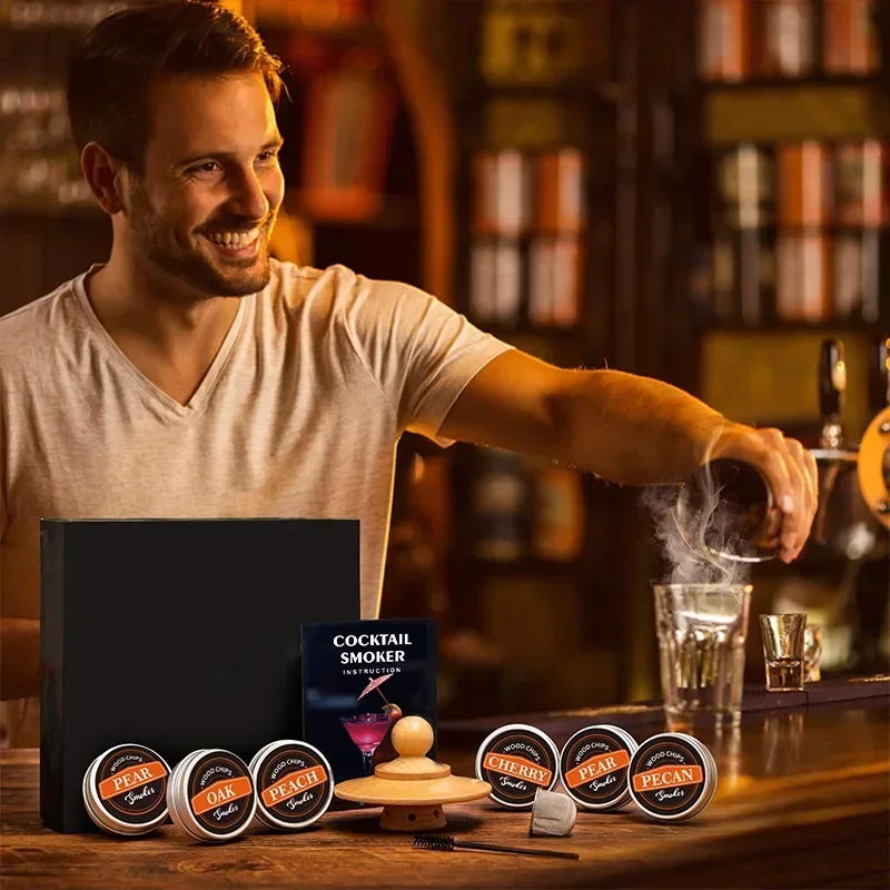 Set Premium para Ahumar Cócteles de Whisky, Incluye Virutas de Madera y Filtros, Ideal como un Regalo de Lujo para la Familia