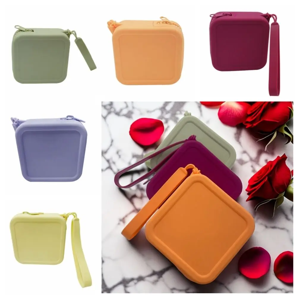 INS Silicone Square Coin Purse Creative Waterproof Mini Earphone Storage Bag Solid Color Portable Small Item Bag Gift