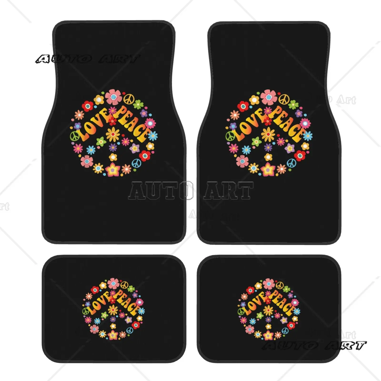 

PEACE LOVE 60s 70s Car Floor Mats of 4 Pieces Anti Slip Front and Rear Foot Mats Universal Car Accessories for SUV Van Truck
