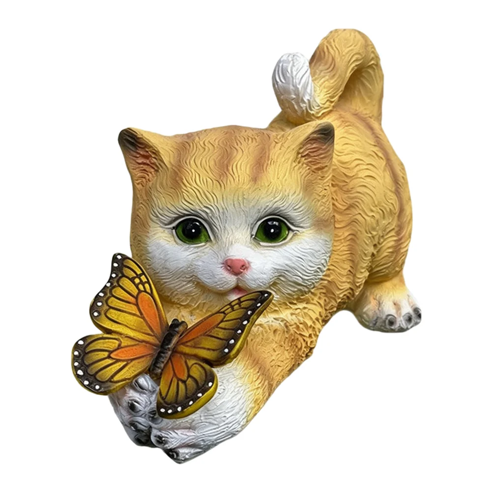 Resin for Solar Powered Cat Ornament for Garden Lawn Outdoor Decor Illuminated For Sculpture 18 16 28cm Lightweight