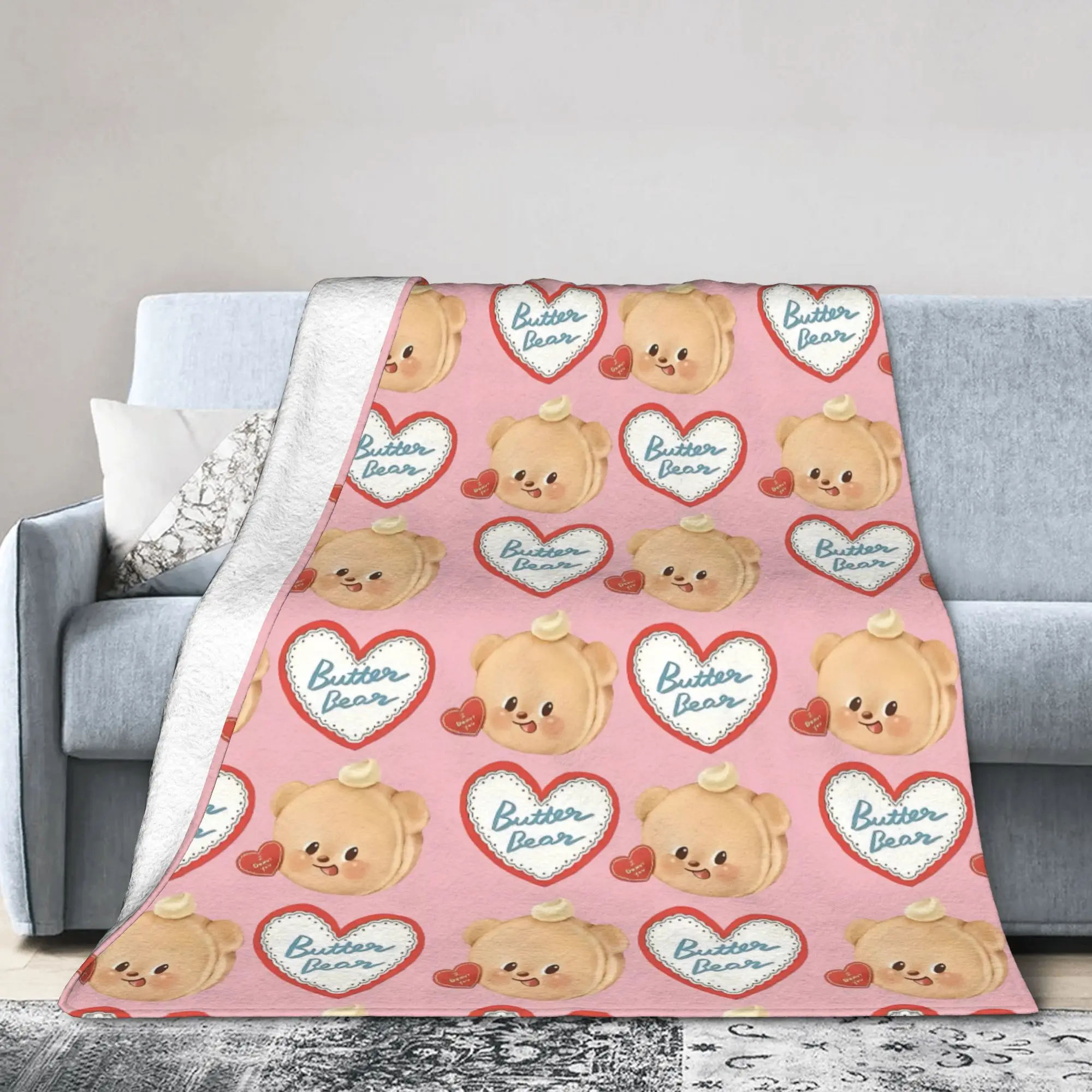 

Butterbear Cartoon Bear Flannel Blankets Cute Portrait Funny Throw Blanket for Bedspread 200x150cm Ultra-Soft