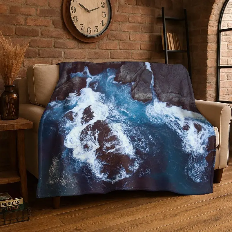 Mystery Sea Water Coastline Beach Reef Flannel Blanket Soft Throw Blanket for Bedroom Living Room Bed Travel Camping Picnic Nap