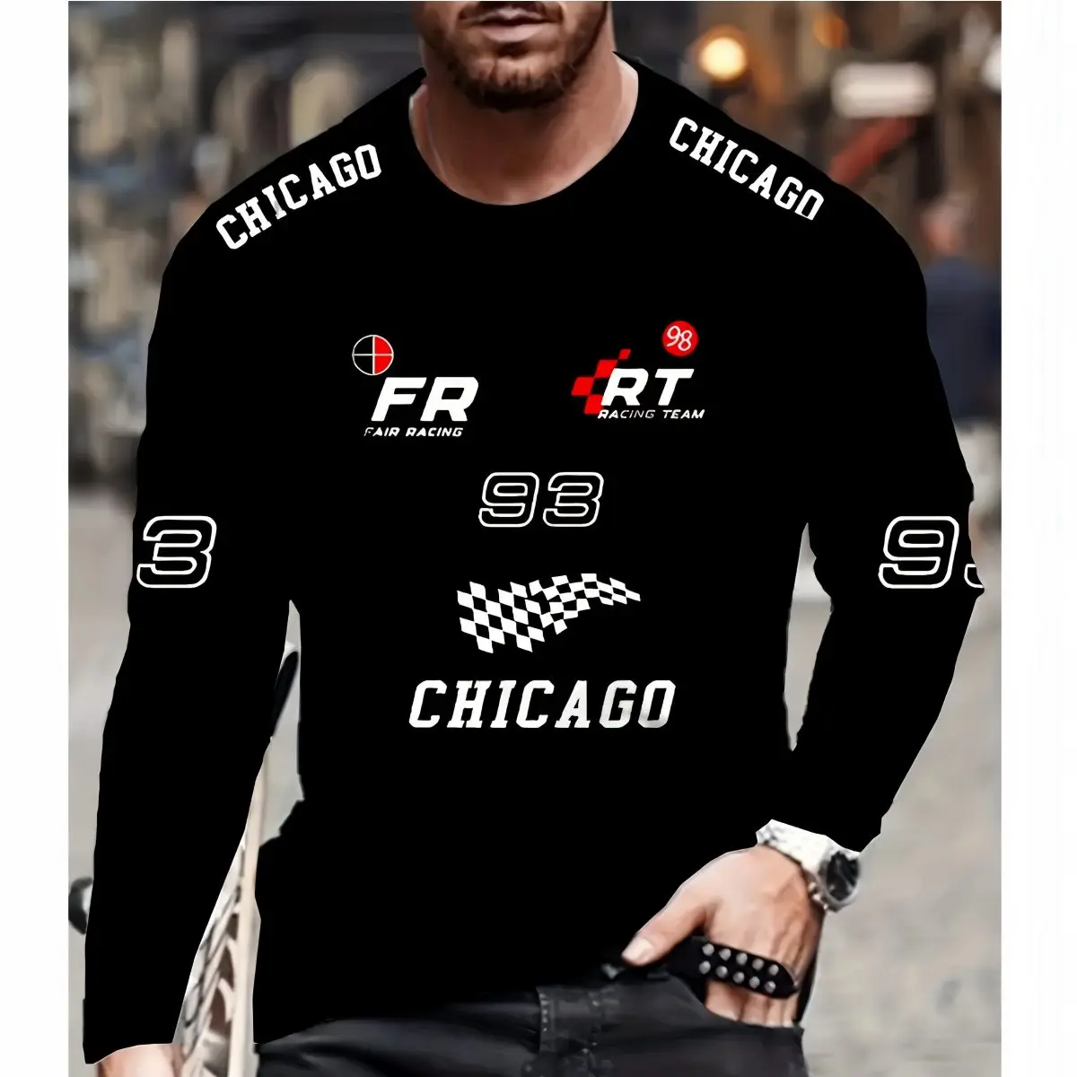 

Fashion Sports Breathable Long Sleeve T-shirt 3D Printing Polyester Men's Tees Speed Racing Competition Training Tops Streetwear