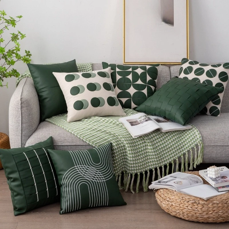 45X45CM Green Leather Throw Pillow Cover Homestay Light Luxury Waist Cushion Cover Decor Home Decorative Pillowcase