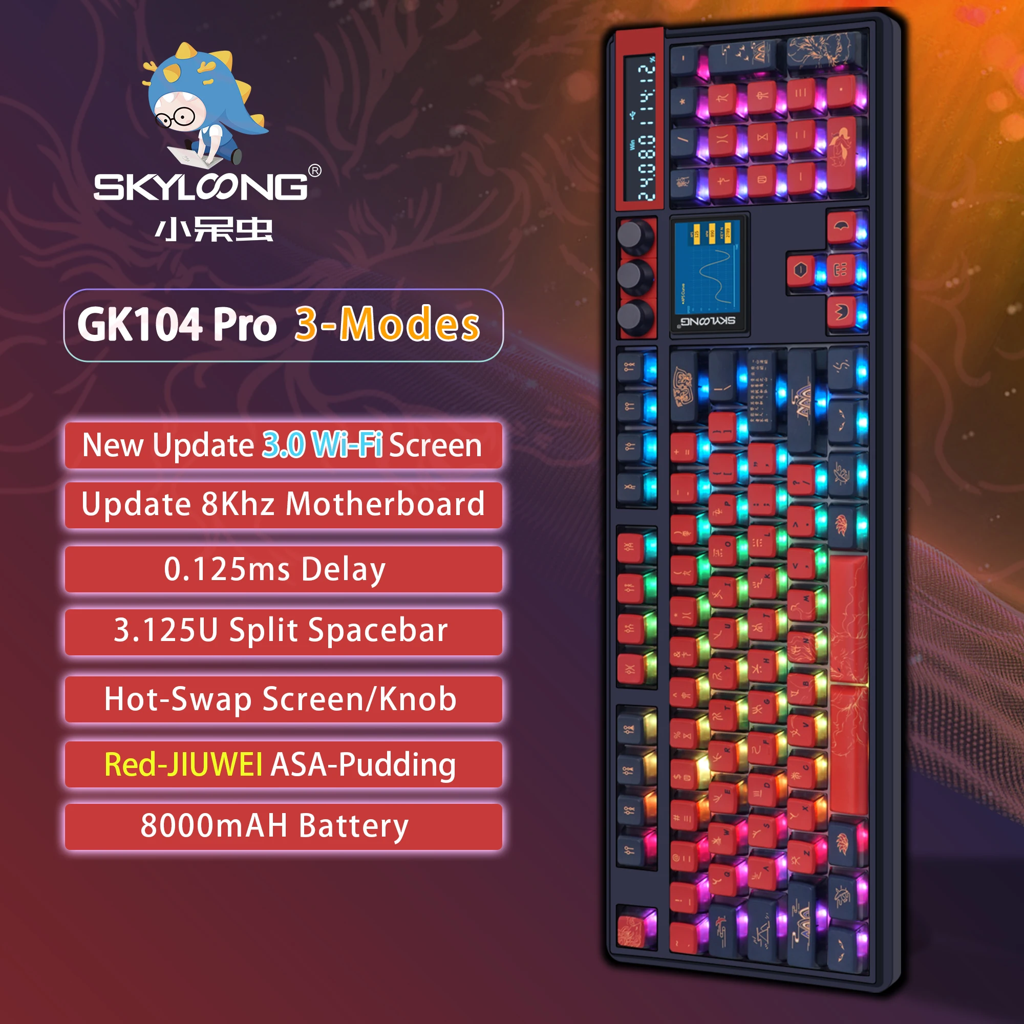 SKYLOONG GK104 Pro Mechanical Gamer Keyboard Full-Size Wireless Keyboard RGB Backlit Hot-Swappable Macro Konb Keyboard for PC image 3