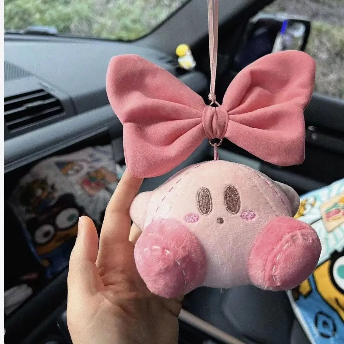 New Kawaii Kirby Car Pendant Anime Cartoon Plushies Stuffed Pendant Pink Bag Car Keychain Plush Doll Accessories Birthday Gifts