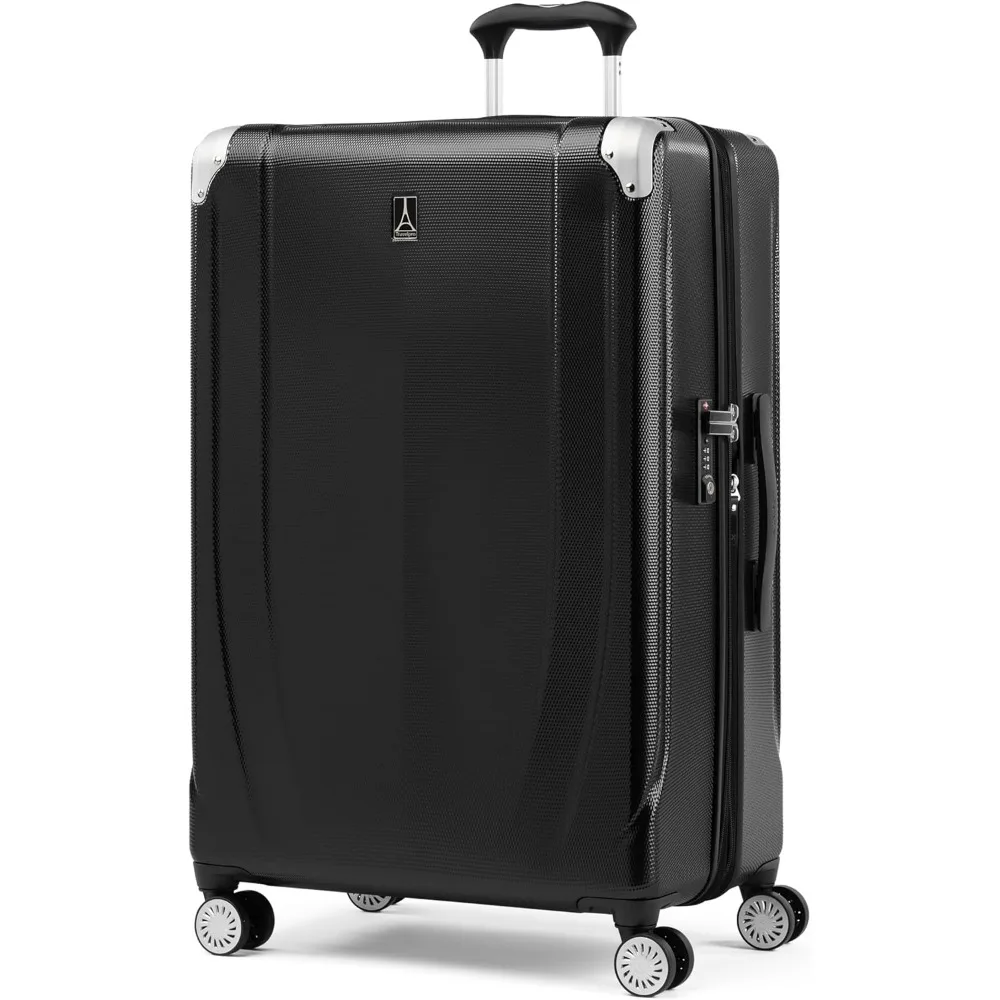 Equipaje rígido expandible con 8 ruedas giratorias, maleta grande y liviana de 28 pulgadas para viajes a cuadros, negro