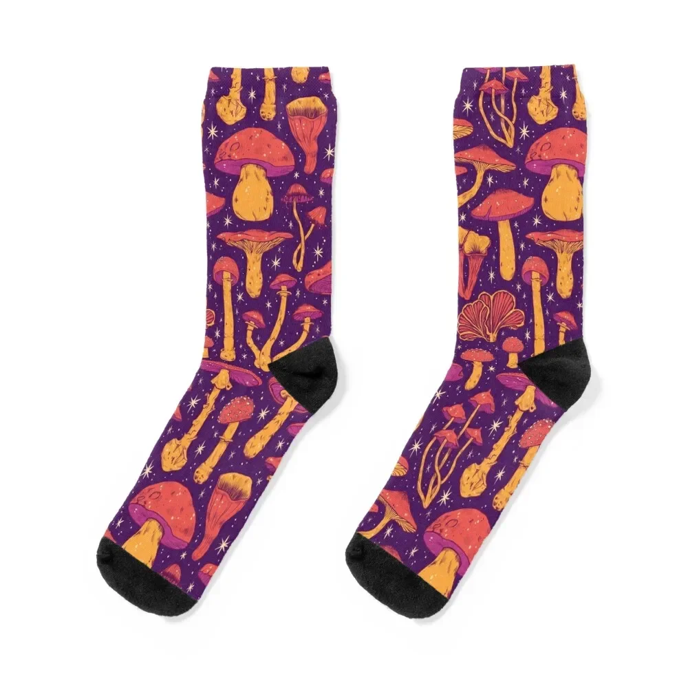 

Deadly Mushrooms Orange on Purple Socks Sports football Hiking boots winter gifts Designer Man Socks Women's