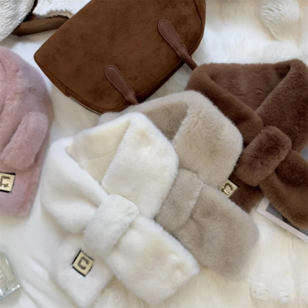 

Winter Warm Sweet Crossover Plush Scarf Female Autumn Padded Protection Neck Cover Anti-cold Imitation Rabbit Fur Scarves Shawls