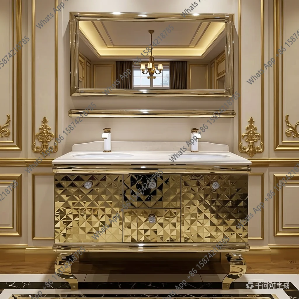 Luxury hotel bathroom cabinet combination bathroom stainless steel washing table villa double basin French floor gold