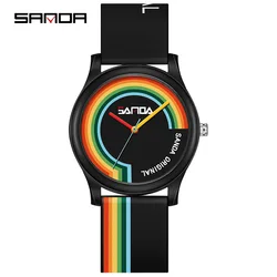 SANDA 3219 Student Quartz Watch Rainbow Fashion Creative Waterproof Silicone Strap Wristwatches for Men and Women Watches Gift