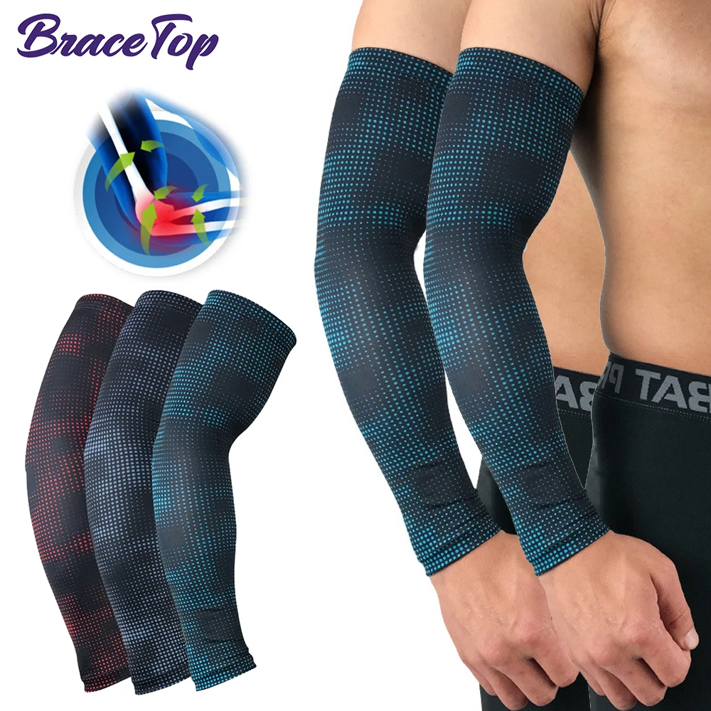 BraceTop Ultra-thin Compression Cooling Athletic Arm Sleeve, Breathable Sports Arm Elbow Sleeve for Basketball, Running, Cycling