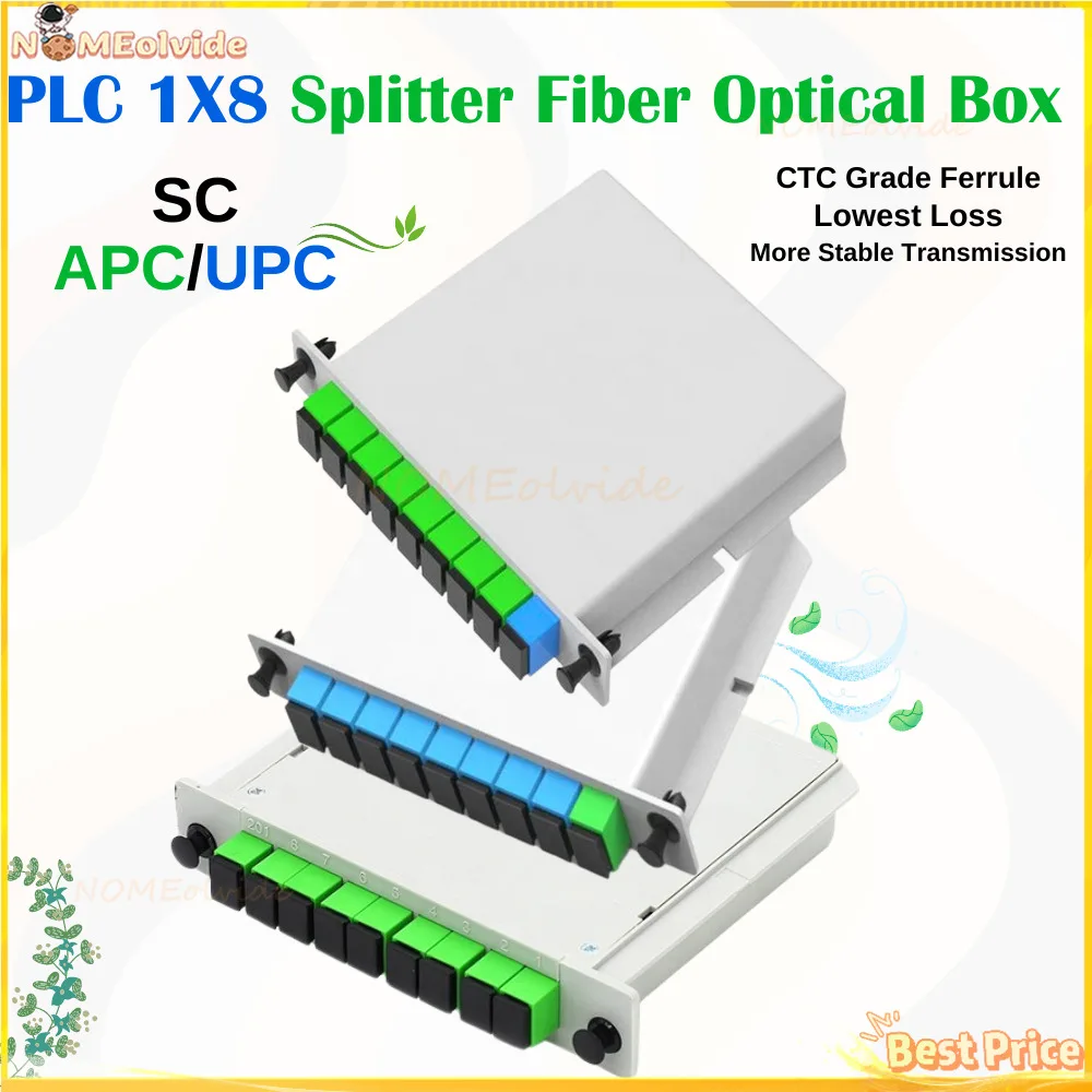 1pcs SC APC UPC PLC 1X8 Splitter Fiber Optical Box FTTH PLC Splitter Box with 1X8 Planar Waveguide Type Optical Splitter