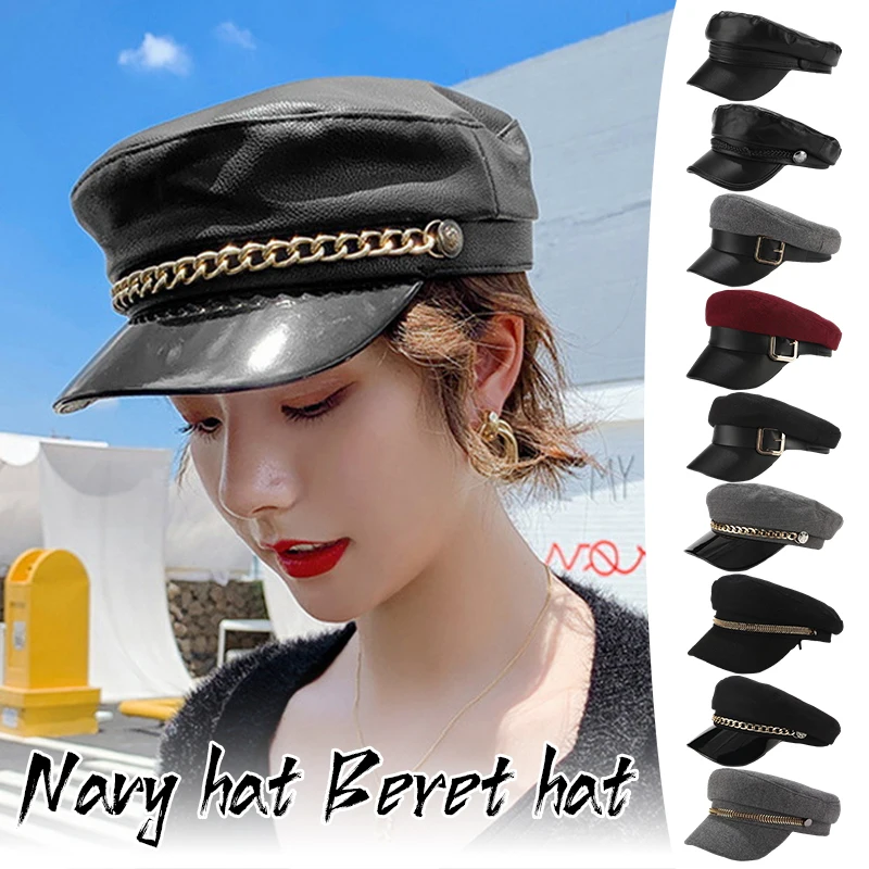 Autumn New Bright Leather Low Brim Cap Fashion Europe and The United States with Black Pu Newsboy Cap Four Seasons with Casual