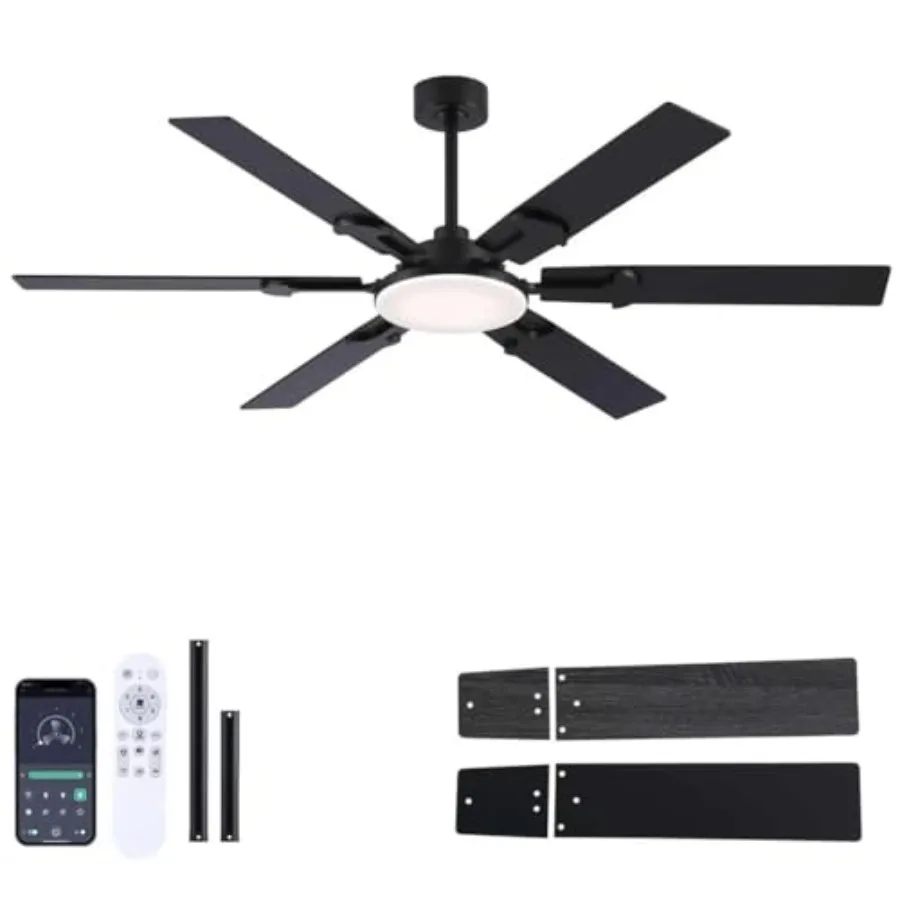

66 inch Large Ceiling Fans with LightsBlack Low Profile Ceiling Fan with light and Remote Control3 CCT DimmableQuiet DC MotorIn