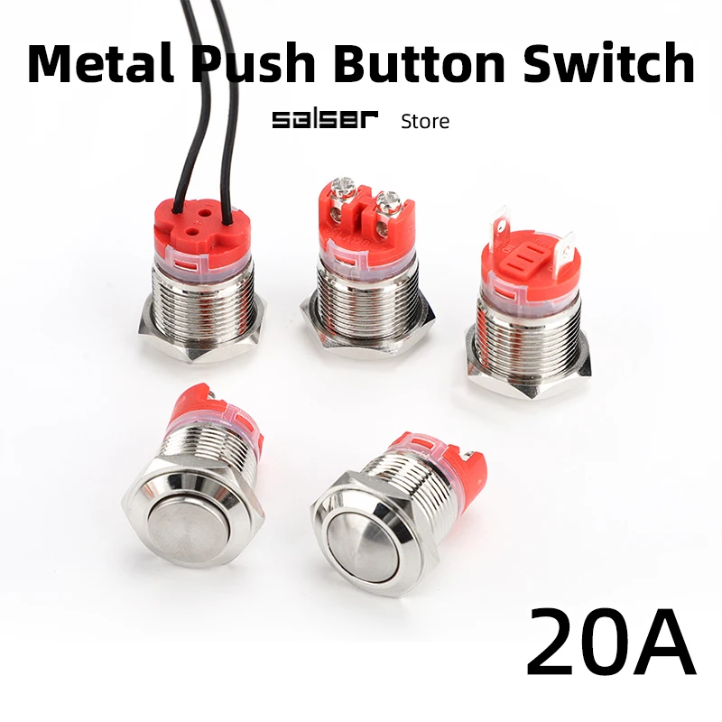 

Metal Push Button Switch 20A DIY Short Version Installation Mounting Hole 16/19/22mm Power Control Waterproof Access