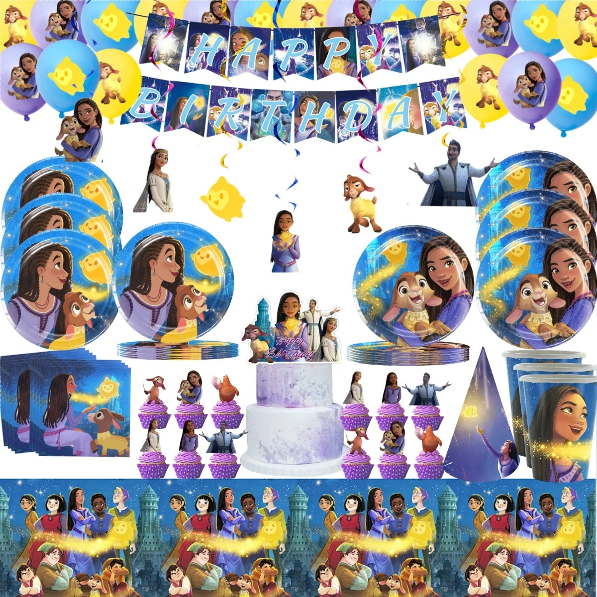 

Disney Wish Birthday Decoration Asha Disposable Tableware Cup Plate Gift bag Tablecloth Balloon Baby Shower Girls Party Supplies