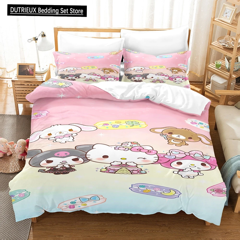 

Cartoon Sanrio Hello Kitty Duvet Cover Bedding Set Kawaii Kuromi Children's Bedroom Pillow Cover Quilt Cover Full Twin King Size