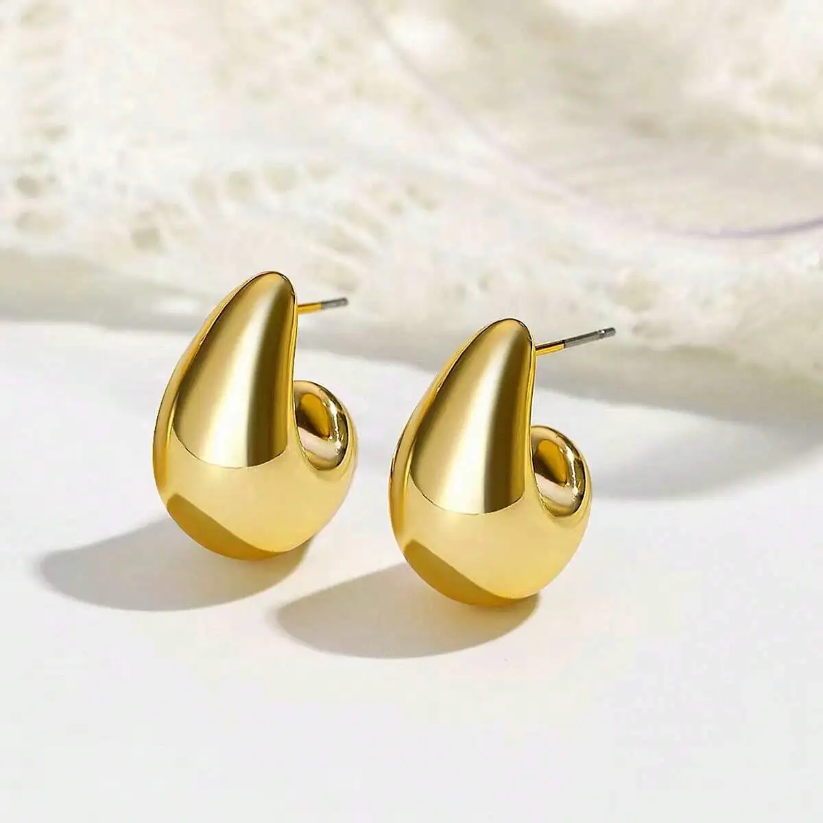

Gold Plated Water Drop Stud Earrings for Women, Modern Minimalist Fashion Jewelry