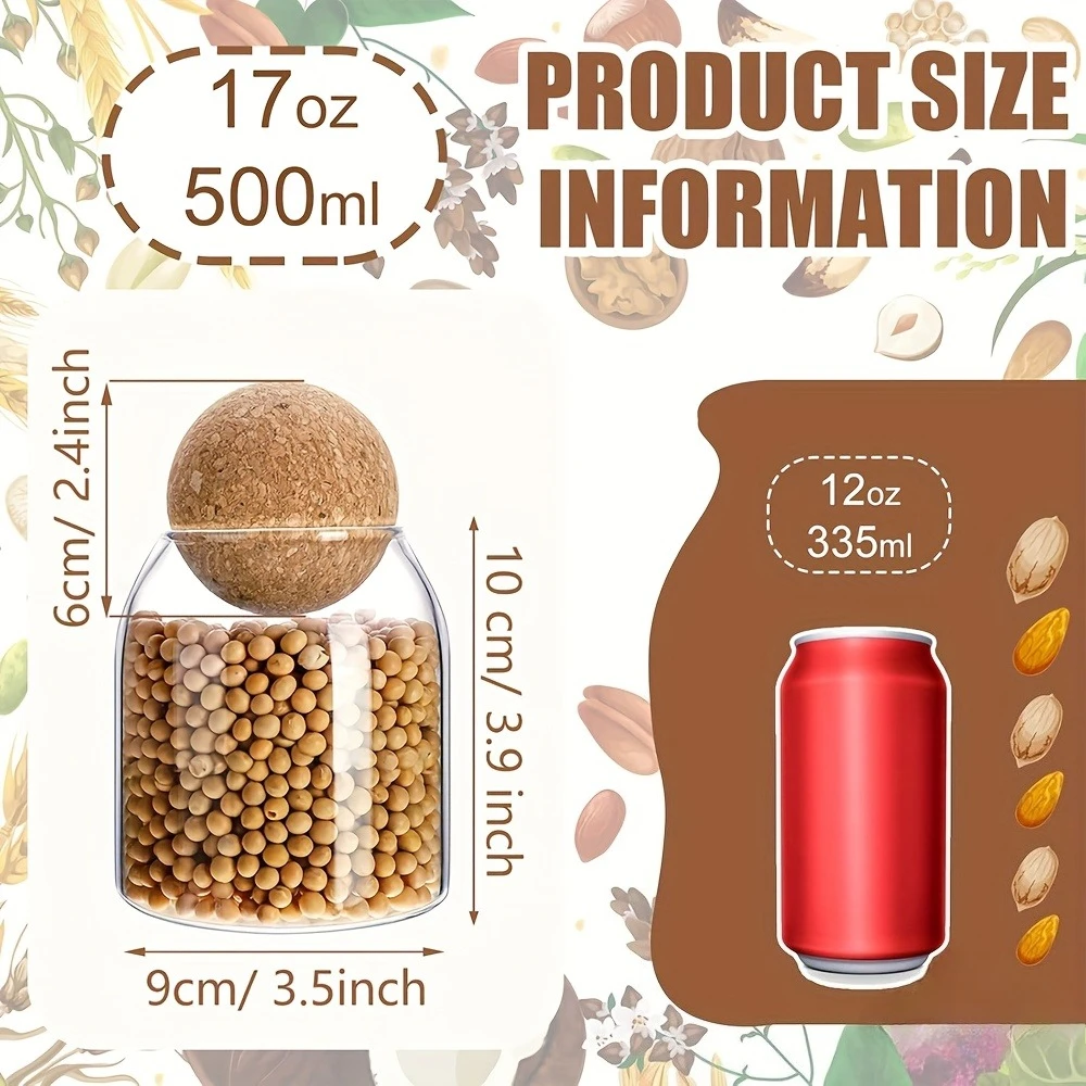 

Glass Jar with Cork Lid Spherical Storage Container for Home Decor Tea Dry Food