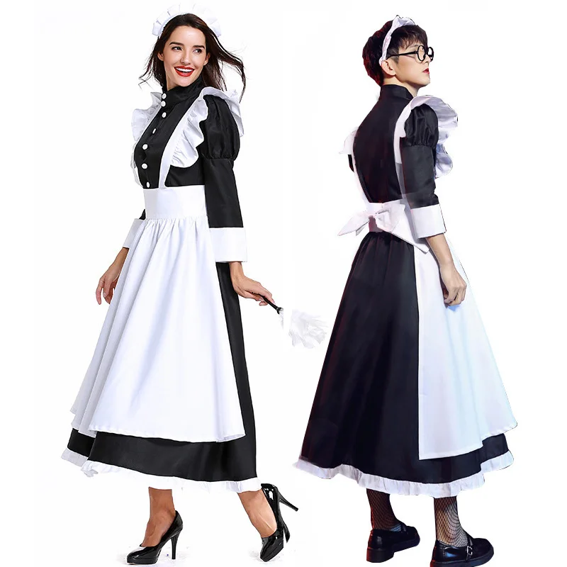 Butler Cosplay Costume Men Women Halloween Maid Black White Dress Party Stage Performance Housekeeper Suit Adult Carnival  Dress