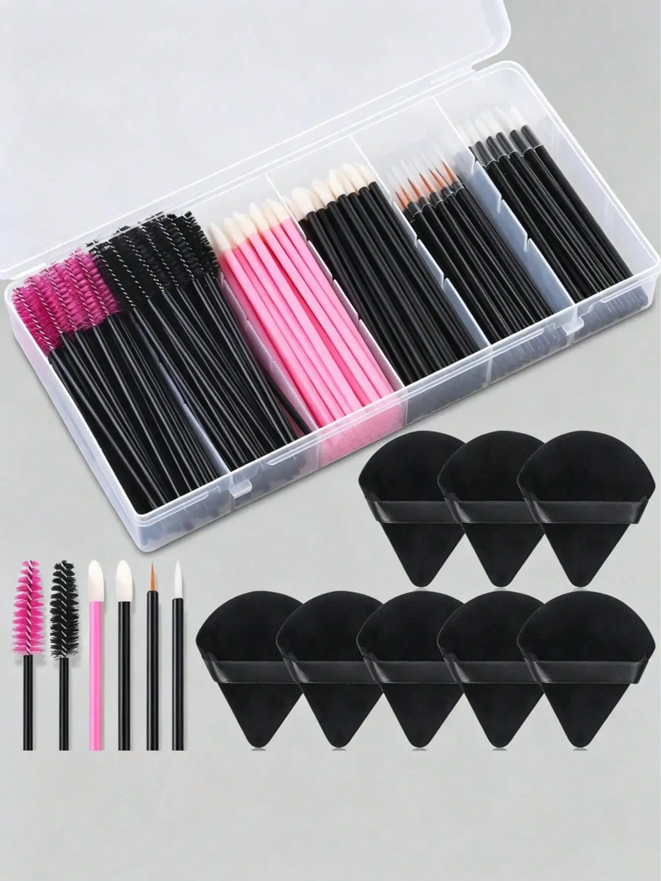 248Pcs Disposable Makeup Tool Set With Storage Box, Triangle Makeup Sponges, Eyelash Brushes, Lip Brushes, Eyeliner Brushes