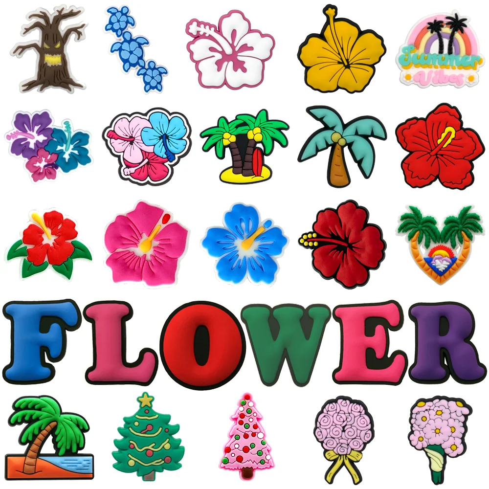 1/26PCS Flower and Tree Shoe Charms for Girl , Red Flower Christmas Tree Charms for Shoes, Ghost Tree Sandals Clogs Buckles