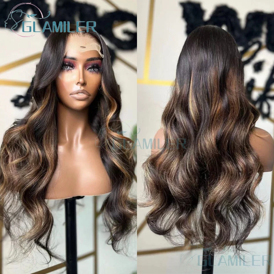 Highlight Brown Blonde Color 13x4 Silk Top Lace Front Layered Wig Remy Brazilian Human Hair PrePlucked 5x5 Silk Base Closure Wig