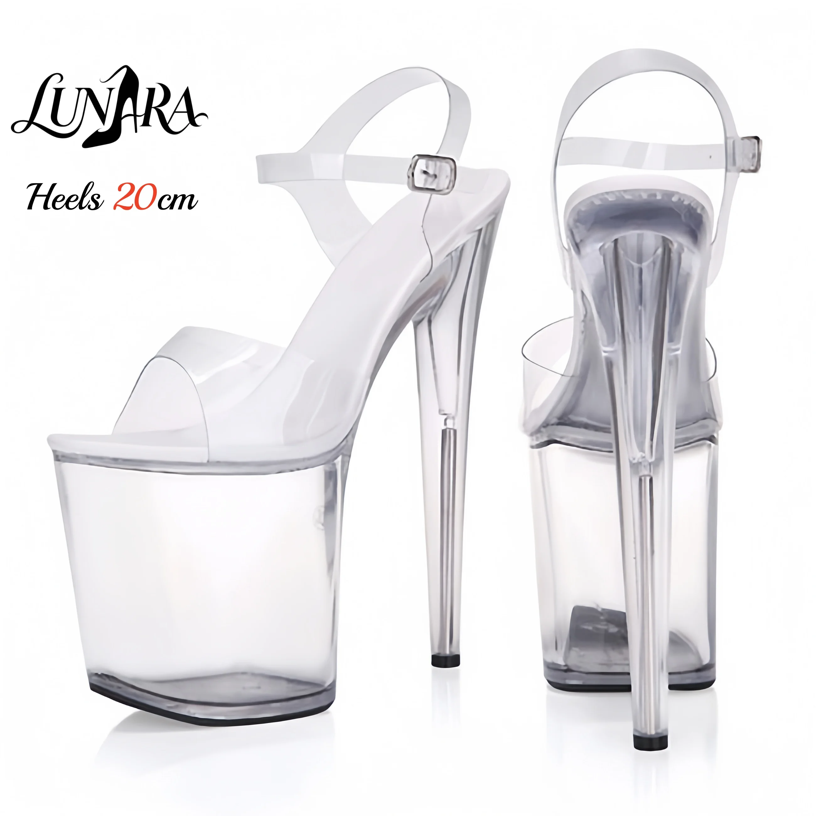 Womens 20cm/8Inch Clear Ankle Strap Buckle Open Toe Platform Stilettos Sandals Exotic Stripper Shoes Pole Dance Nightclub Raves