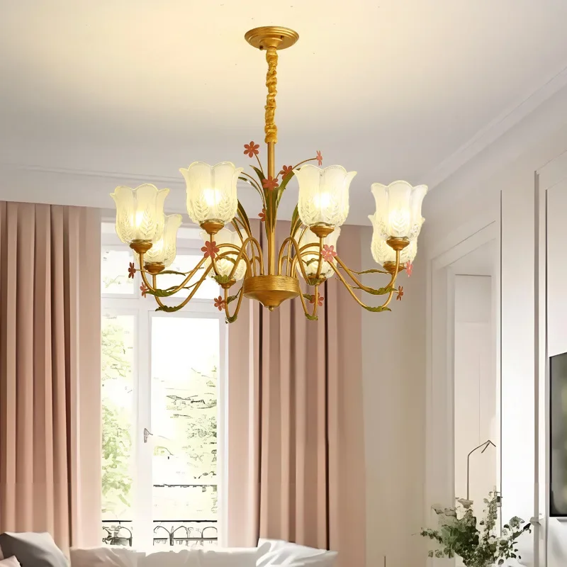 French Romance Flower Chandelier Retro Simple Hanging Lights for Living Dining Room Bedroom Home Decor LED Lighting Lamp