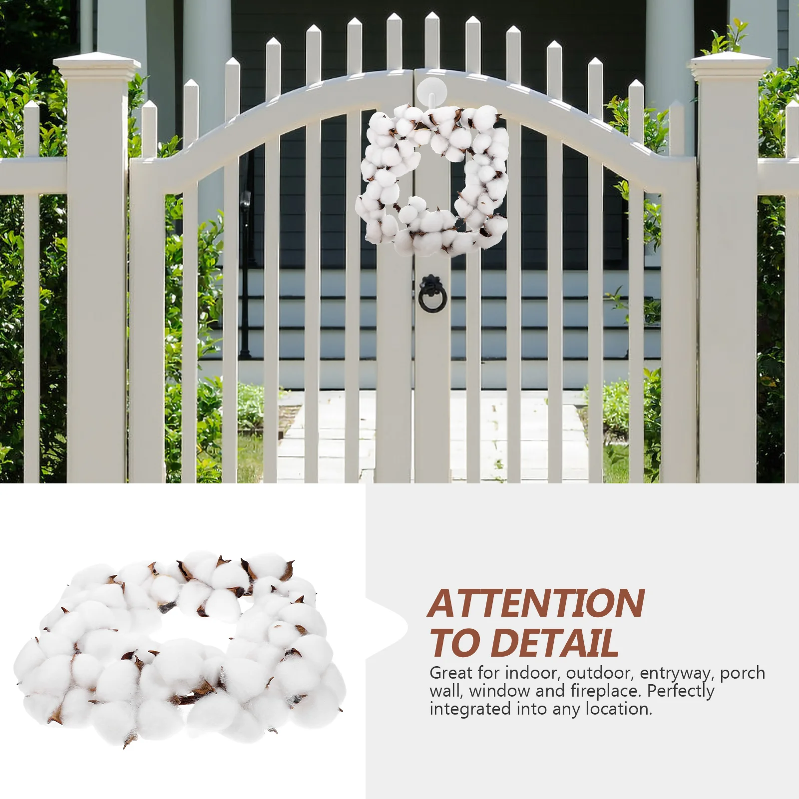 

Simulated Cotton Wreath Exquisite Handmade Farmhouse Hanging Wreath for Front Door Wall Fireplace Indoor Outdoor Decor