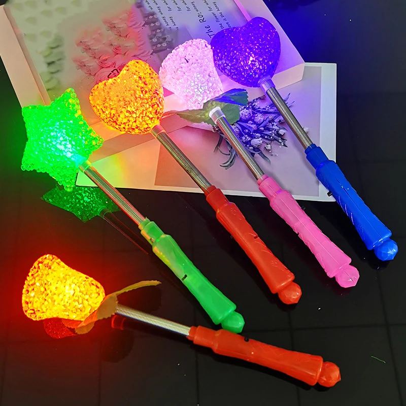 Novelty Funny Children Light-emitting Toy Creative Simulation Rose Stars Love Heart LED Flash Magic Wand Children Party Supplies