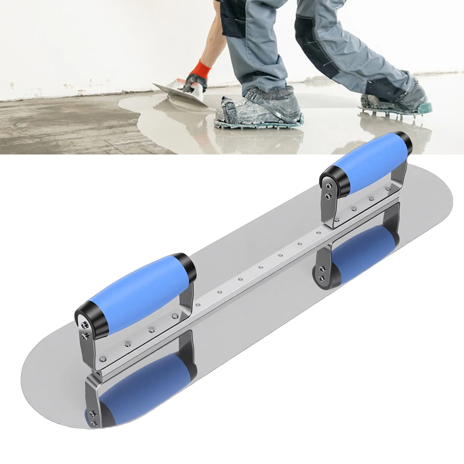 Desempenadeira de Gesso Profissional com 2 Cabos, Ferramenta Grande para Concreto e Revestimentos de Piscina, Desempenadeira de Gesso Dupla Redonda de 20 polegadas para Revestimentos de Piscina