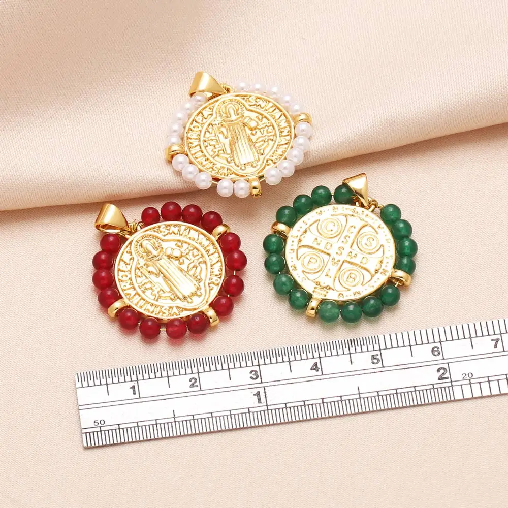 OCESRIO Trendy Multiple Colors Beads Virgin Mary Pendant for Necklace Copper San Benito DIY Jewelry Making Supplies pdta723
