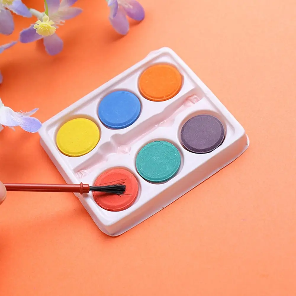 Portable with Painting Brush Watercolor Paint Set 6 Colors Solid Watercolor Pigment Washable Oil Painting Kit Kids Prizes