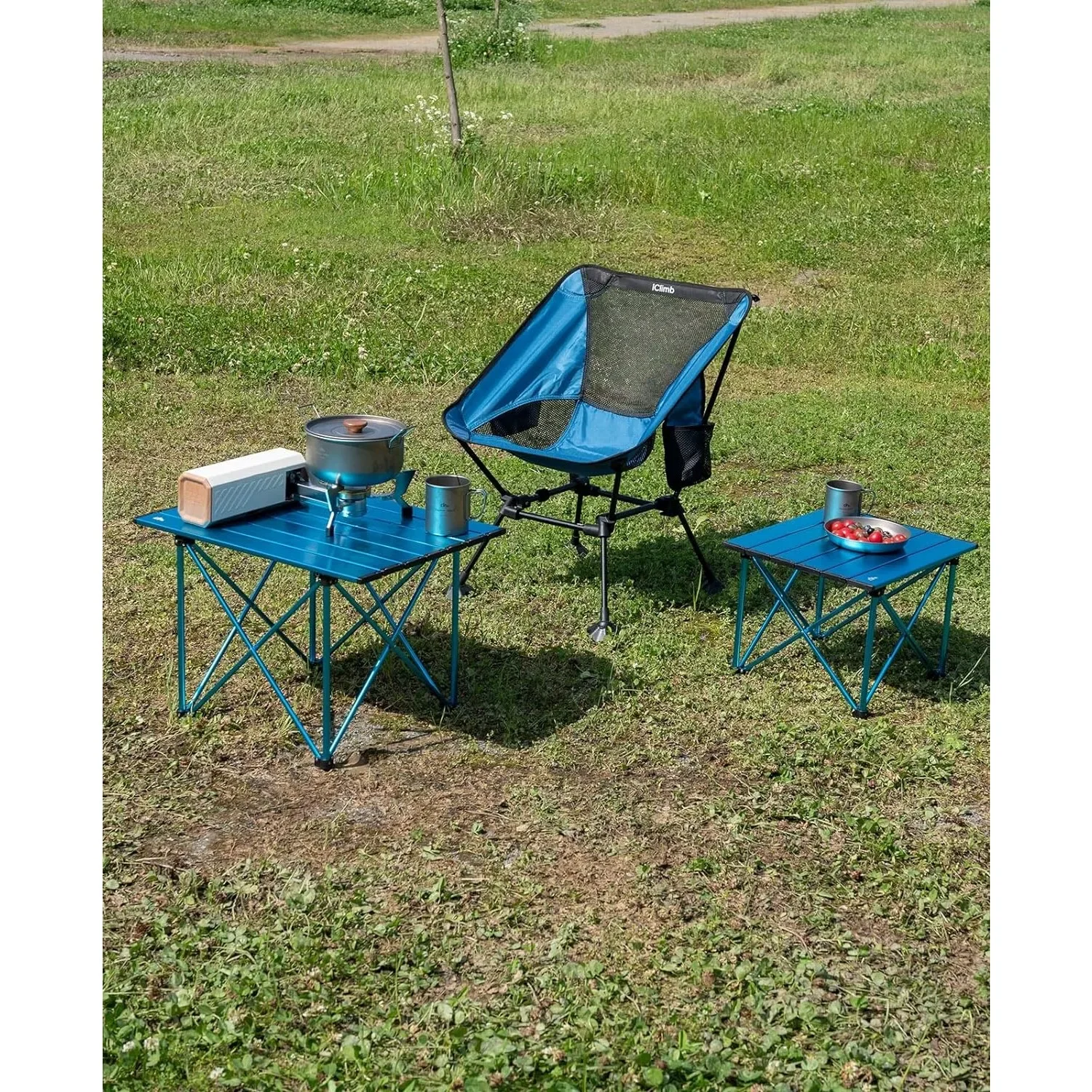 Climb Ultralight Compact Camping Folding Beach Chair with Anti-Sinking Large Feet and Back Support Webbing (Blue - Square Frame)