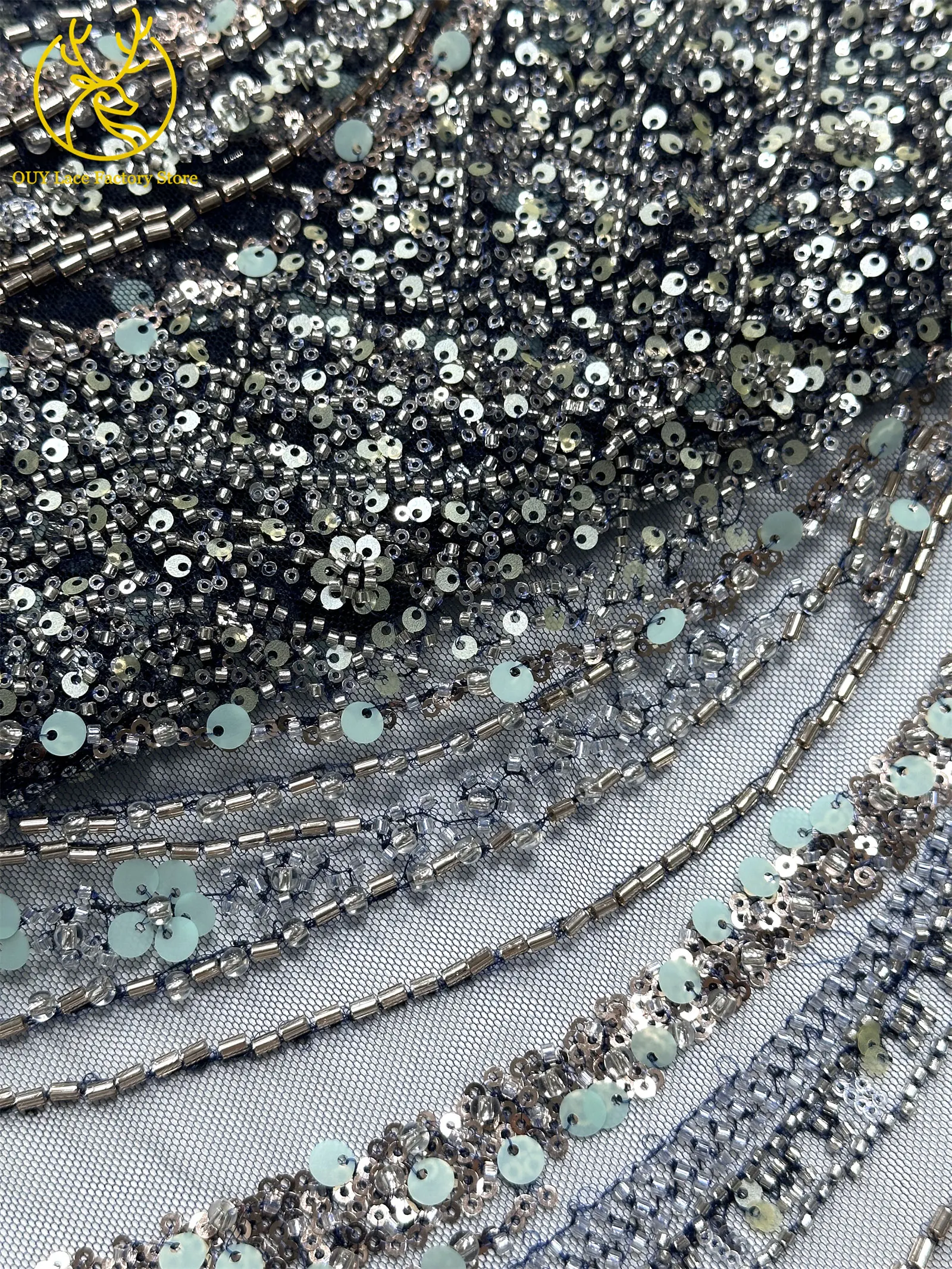 Champagner-Gold Nigerianischer Pailletten-Netzstoff 2026 Hochwertige Französische Perlen-Spitze Afrikanischer Spitzenstoff für Brautkleider – Detail 17