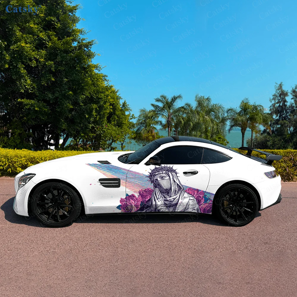 Religious Goddess Rose Car Side Sticker Decoration PVC Waterproof Scratch Resistant Decal, Car Protection, Auto Accessories Gift