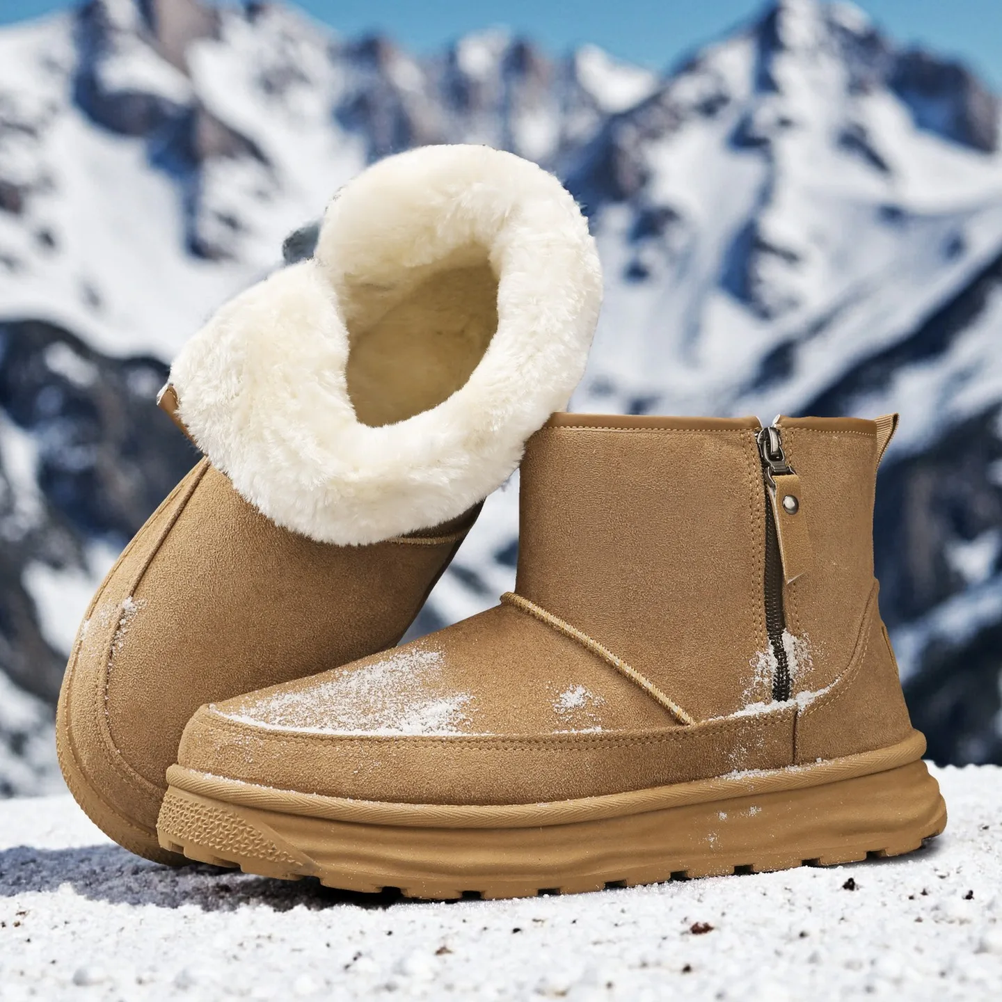 

New Men's Winter Fleece-Lined Slip-On Snow Boots - Versatile Outdoor Casual Short Cotton Boots