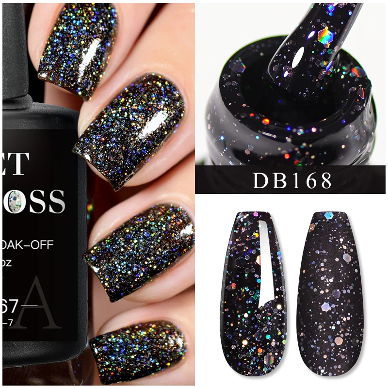 Mtssii Black Glitter Gel Nail Polish Sequins Manicure Semi Permanent Base Matte Top Coat Soak Off LED UV Nail Art Gel Varnish