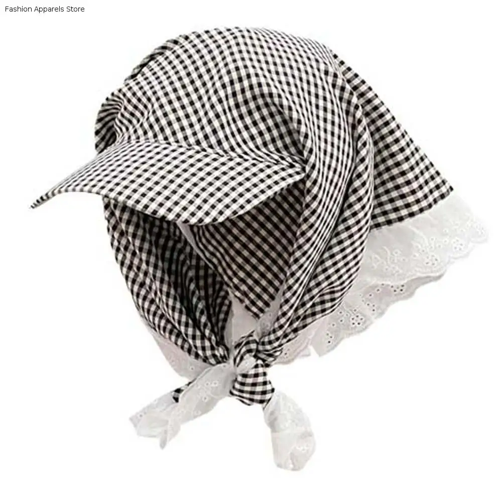 

Driving Rural Style Headscarf Baseball Hat Plaid Breathable Triangle Headscarf Hat Soft Sunshade Scarf Peaked Cap Streetwear