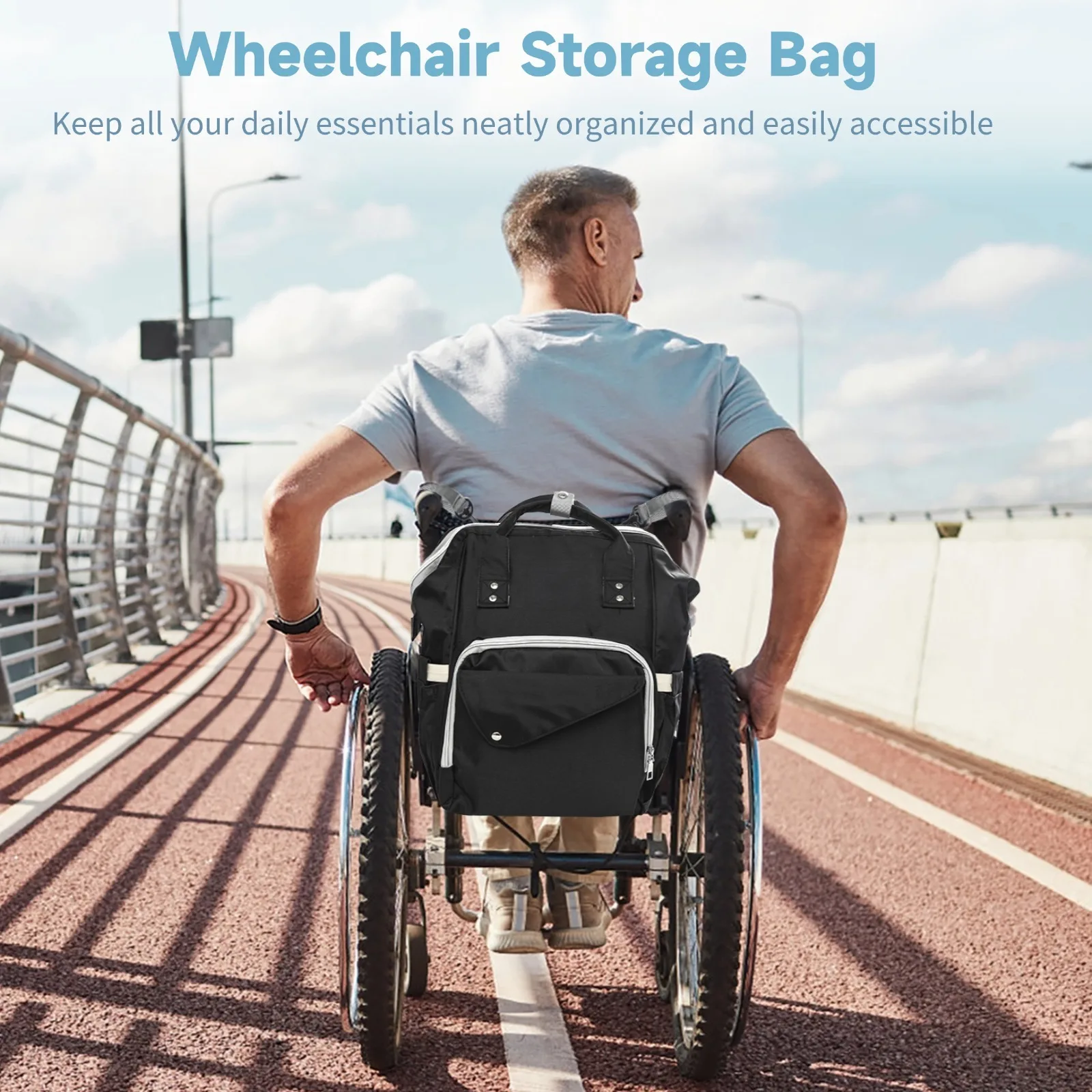 Wheelchair Backpack Bag Storage Bag Hang-On Storage Pouch For Wheelchair Users Large Carry Case Wheelchair Travel Organizer Bag