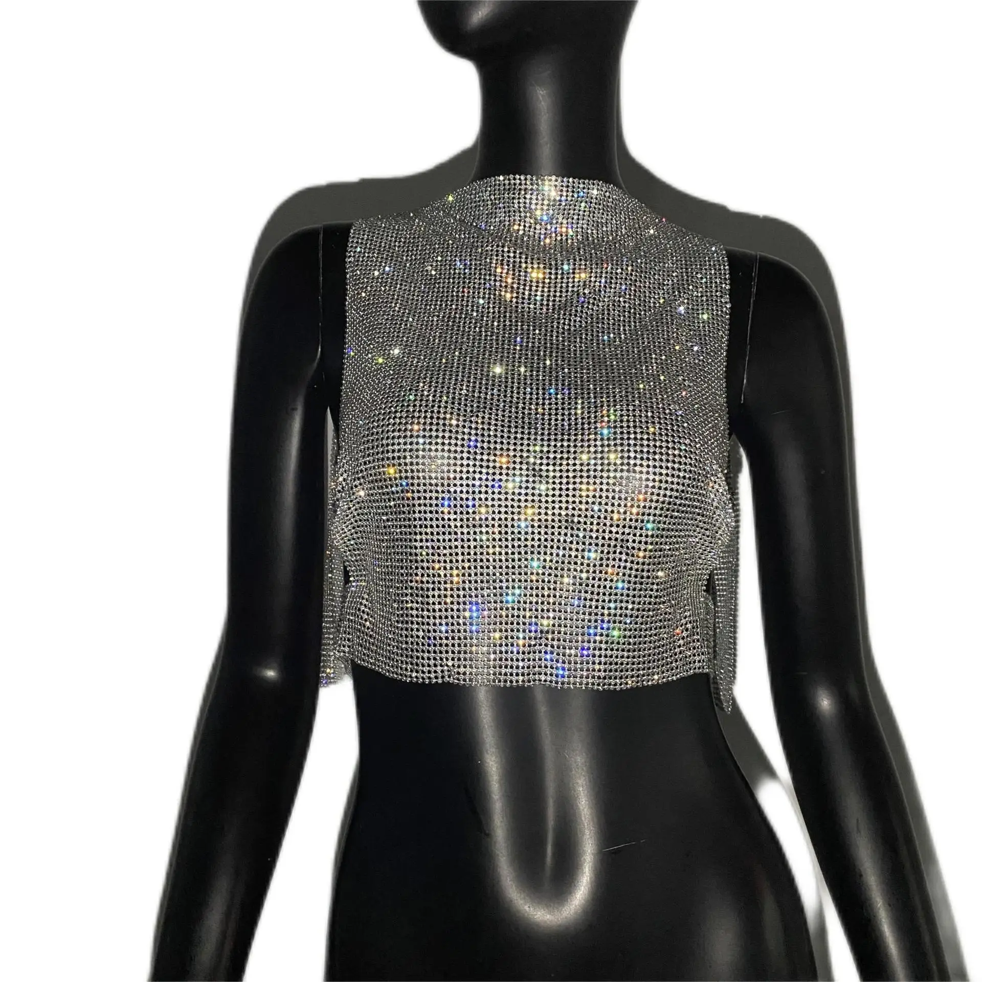 Dames Nieuwe Lijn Strass Volledig Diamant Pittig Meisje Set Open Rug Sexy Tanktop Mini Halve Rok Vrouwen